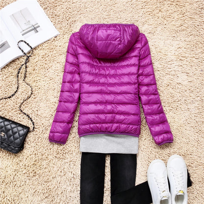Women Puffer Jacket Plus Spring Autumn Female Ultra Lightweight Packable Hooded Down Coats - The Clothing Company Sydney