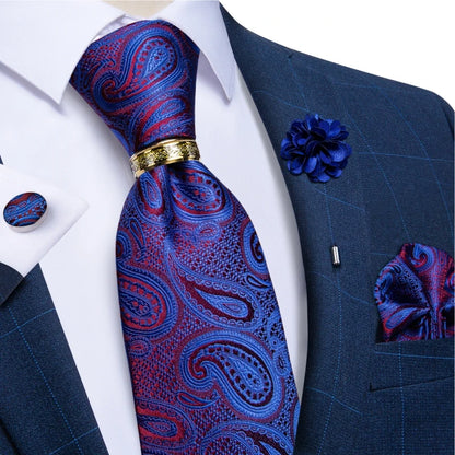 Men's Ties 8cm Wide Silk Neck Tie For Wedding Party Accessories Pocket Square Cufflinks Brooch Pin Set - The Clothing Company Sydney