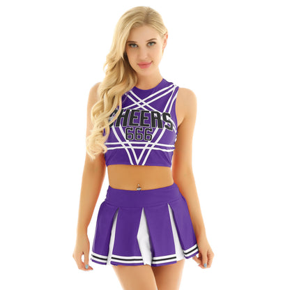 Women's Cheerleading Uniform Cosplay Set Backless Crop Top Mini Pleated Skirt Carnival Party Halloween Costume - The Clothing Company Sydney