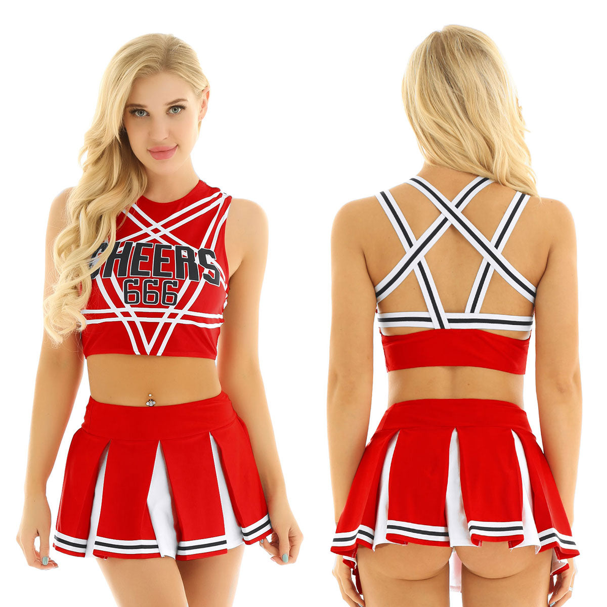 Women's Cheerleading Uniform Cosplay Set Backless Crop Top Mini Pleated Skirt Carnival Party Halloween Costume - The Clothing Company Sydney