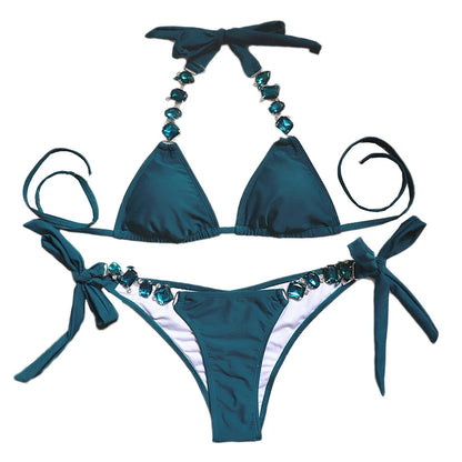2 Piece Rhinestone Swimwear Thong String Bikini Set Summer Bathing Suit Beach Wear Swimsuit - The Clothing Company Sydney