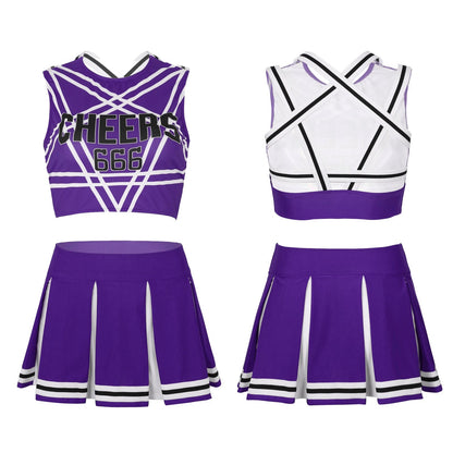 Women's Cheerleader Cosplay Costume Uniform Outfit Stand Collar Crop Top with Mini Pleated Skirts Carnival Cheerleading Suit The Clothing Company Sydney