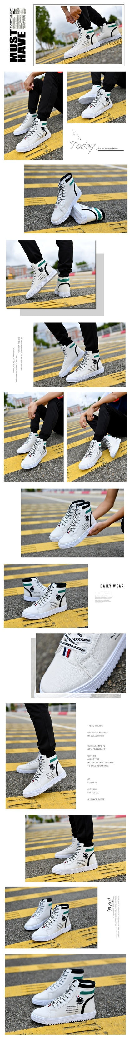 Men's White Shoes Skateboarding Shoes High Top Men High British Style Comfortable Skateboarding Sneakers The Clothing Company Sydney