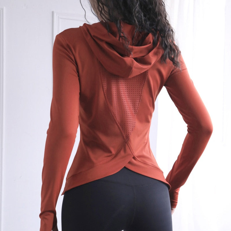 Women's Back Forked Yoga Shirt Long Sleeve Thumb Hole Running T-shirt Mesh Breathable Sports Hoodie Fitness Top Gym Workout Blouse The Clothing Company Sydney