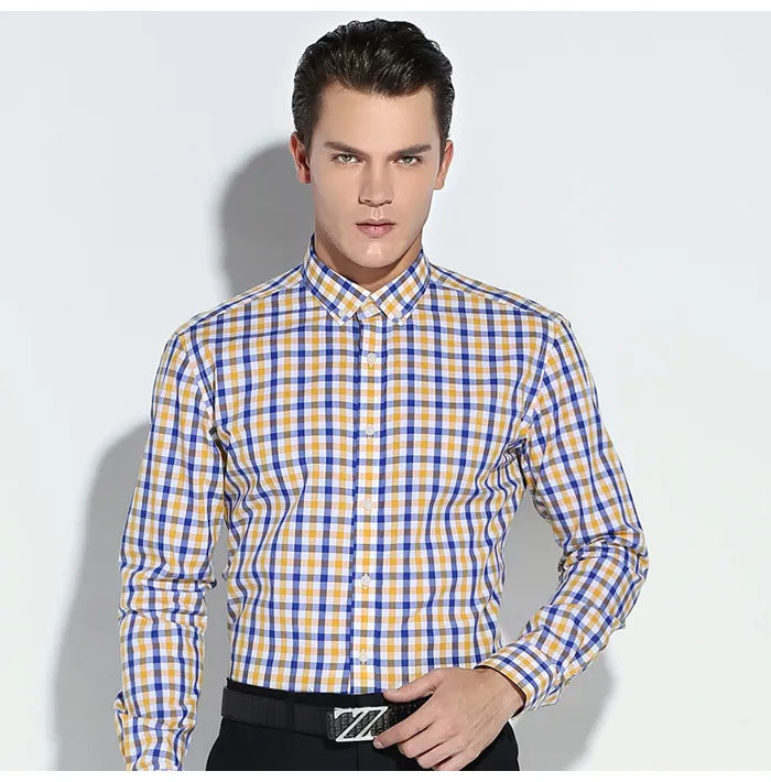 English Style Plaid Checked Cotton Men Shirts Without Pocket Long Sleeve Versatile Casual Standard-fit Button-down Gingham Shirt The Clothing Company Sydney