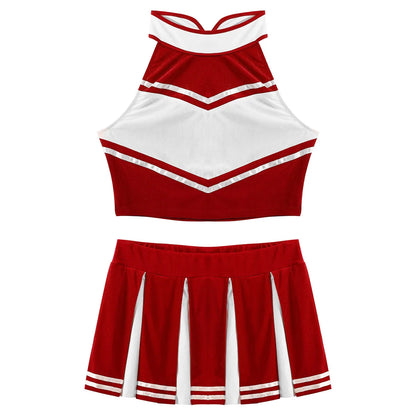 2 Piece Cheerleader Costume Women Adult Cheerleading Uniform Dancing Outfit Sleeveless Crop Top with Mini Pleated Skirt The Clothing Company Sydney