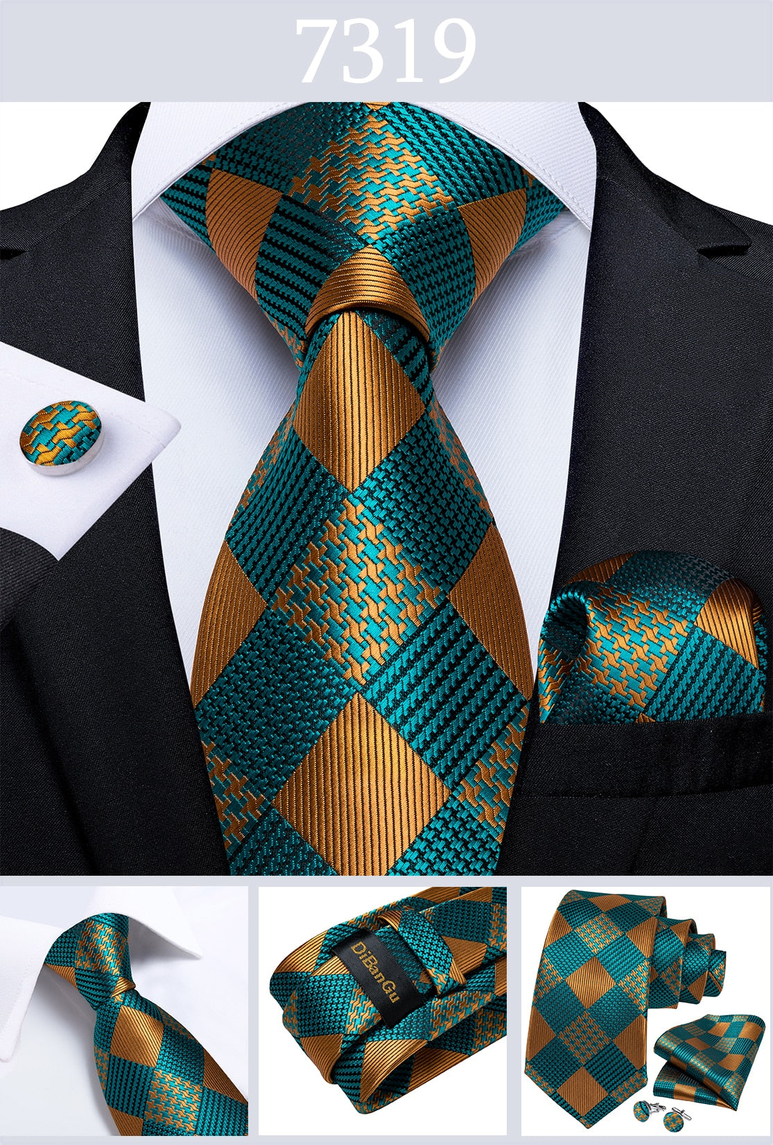 Men's Tie Teal Green Paisley Novelty Design Silk Wedding Tie for Men Handky cufflink Tie Set Party Business Fashion Set The Clothing Company Sydney