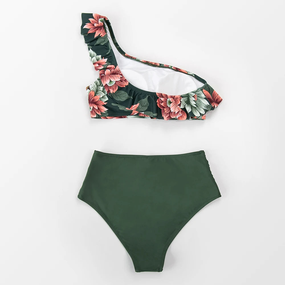 2 Piece Green Floral One Shoulder Bikini Set The Clothing Company Sydney