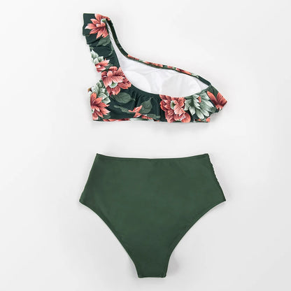 2 Piece Green Floral One Shoulder Bikini Set The Clothing Company Sydney