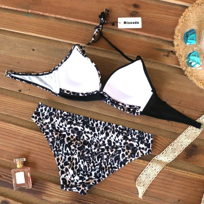 2 Piece Push Up Swimwear Women Swimsuits Bathing Suit Halter Leaf Print Beach Wear Bikini Set The Clothing Company Sydney