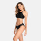 Women High Neck Bikini Set Solid Color Swimsuit Hollow Out Bandage Swimwear Push Up Beachwear - The Clothing Company Sydney