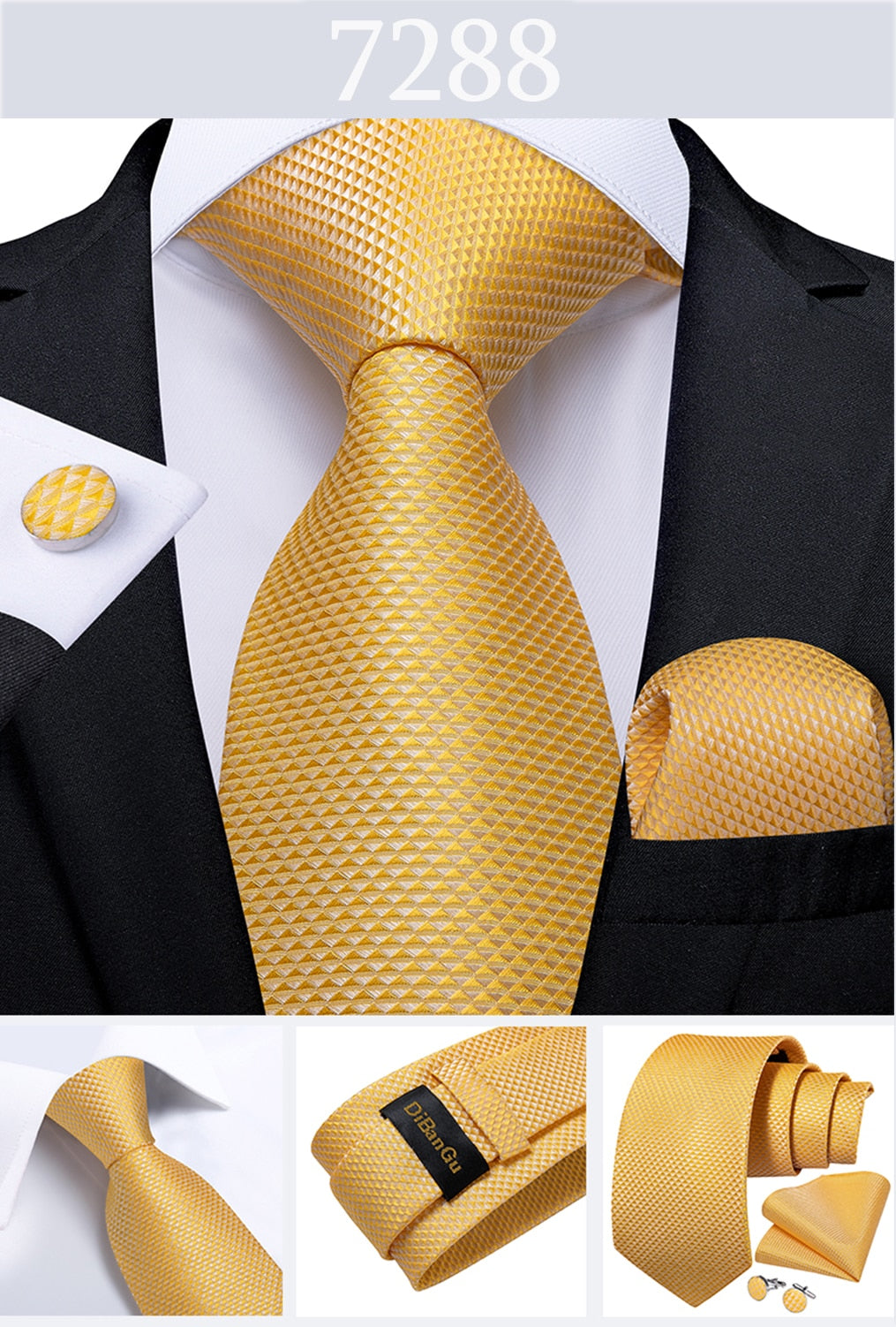 Men's Tie Luxury Yellow Blue Striped Paisley Plaid Silk Wedding Tie For Men's Designer Hanky Cufflinks Gift Tie Set The Clothing Company Sydney