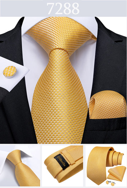 Men's Tie Luxury Yellow Blue Striped Paisley Plaid Silk Wedding Tie For Men's Designer Hanky Cufflinks Gift Tie Set The Clothing Company Sydney