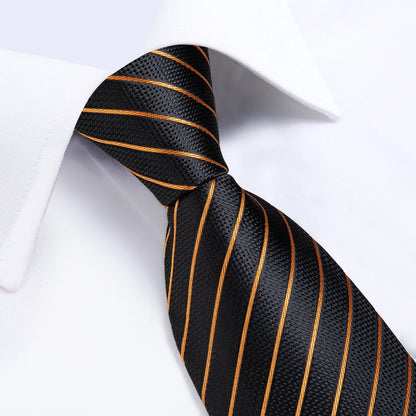 Fashion Men's Tie Luxury Gold Blue Black Striped Paisley Silk Wedding Tie For Men Designer Hanky Cufflinks Gift Tie Set - The Clothing Company Sydney
