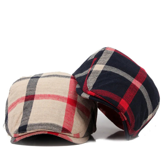 Men Women Classic Style Plaid Berets Caps Casual Unisex Sports Caps Cotton Hats Flat Cap Painter Cap - The Clothing Company Sydney