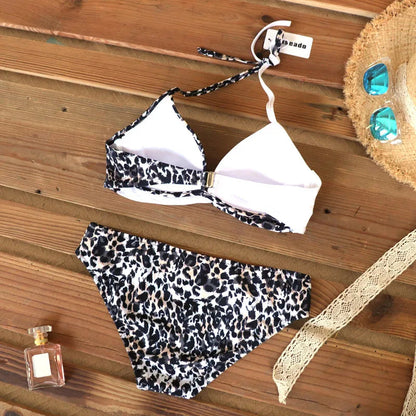 2 Piece Push Up Swimwear Women Swimsuits Bathing Suit Halter Leaf Print Beach Wear Bikini Set The Clothing Company Sydney
