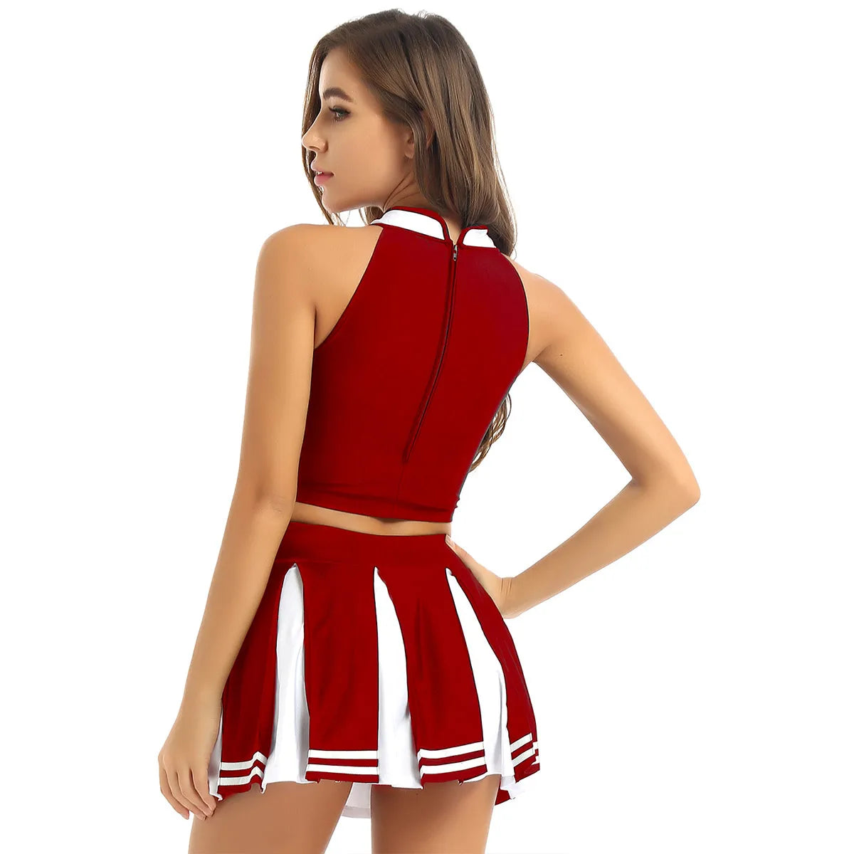 2 Piece Cheerleader Costume Women Adult Cheerleading Uniform Dancing Outfit Sleeveless Crop Top with Mini Pleated Skirt The Clothing Company Sydney