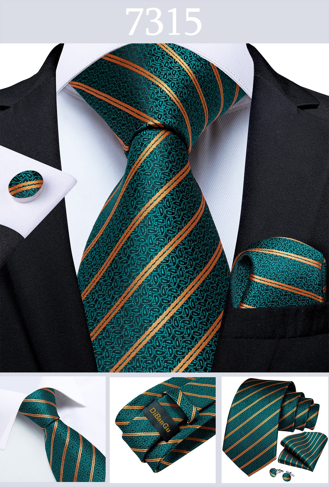 Men's Tie Teal Green Paisley Novelty Design Silk Wedding Tie for Men Handky cufflink Tie Set Party Business Fashion Set The Clothing Company Sydney