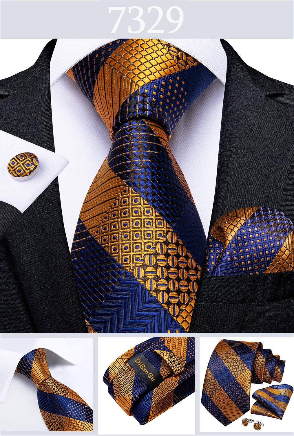 Men's Tie Luxury Yellow Blue Striped Paisley Plaid Silk Wedding Tie For Men's Designer Hanky Cufflinks Gift Tie Set The Clothing Company Sydney