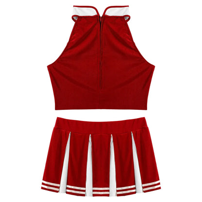2 Piece Cheerleader Costume Women Adult Cheerleading Uniform Dancing Outfit Sleeveless Crop Top with Mini Pleated Skirt The Clothing Company Sydney