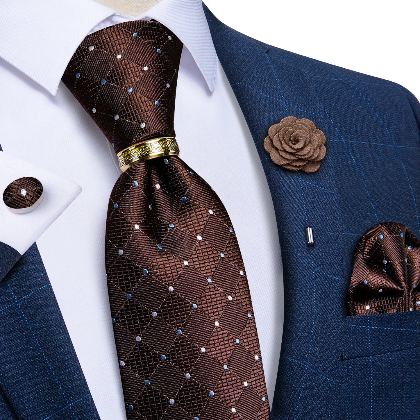 Men's Ties 8cm Wide Silk Neck Tie For Wedding Party Accessories Pocket Square Cufflinks Brooch Pin Set - The Clothing Company Sydney