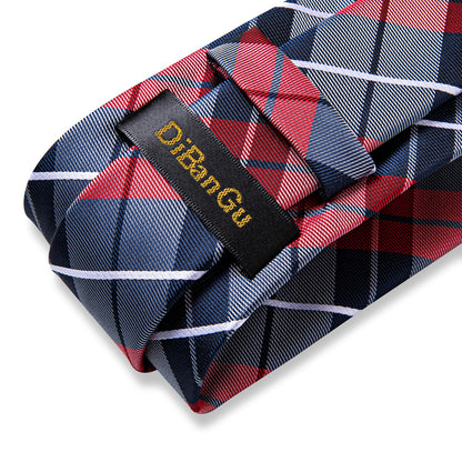 Classic Plaid Check Red Blue White Striped Silk Ties For Men Business Wedding Men's Neck Tie Handkerchief Cufflinks Gift For Men The Clothing Company Sydney