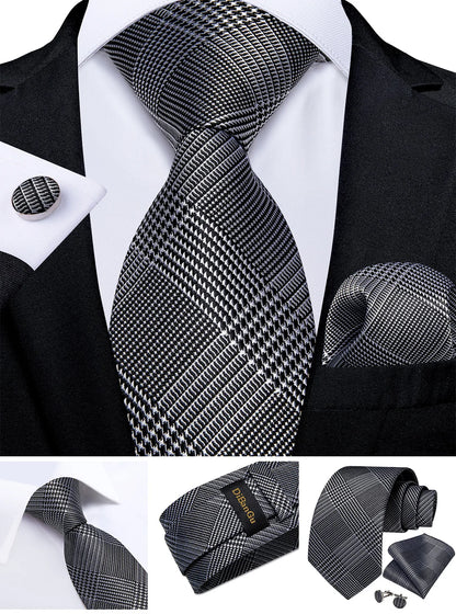 Fashion Men's Tie Luxury Gold Blue Black Striped Paisley Silk Wedding Tie For Men Designer Hanky Cufflinks Gift Tie Set - The Clothing Company Sydney