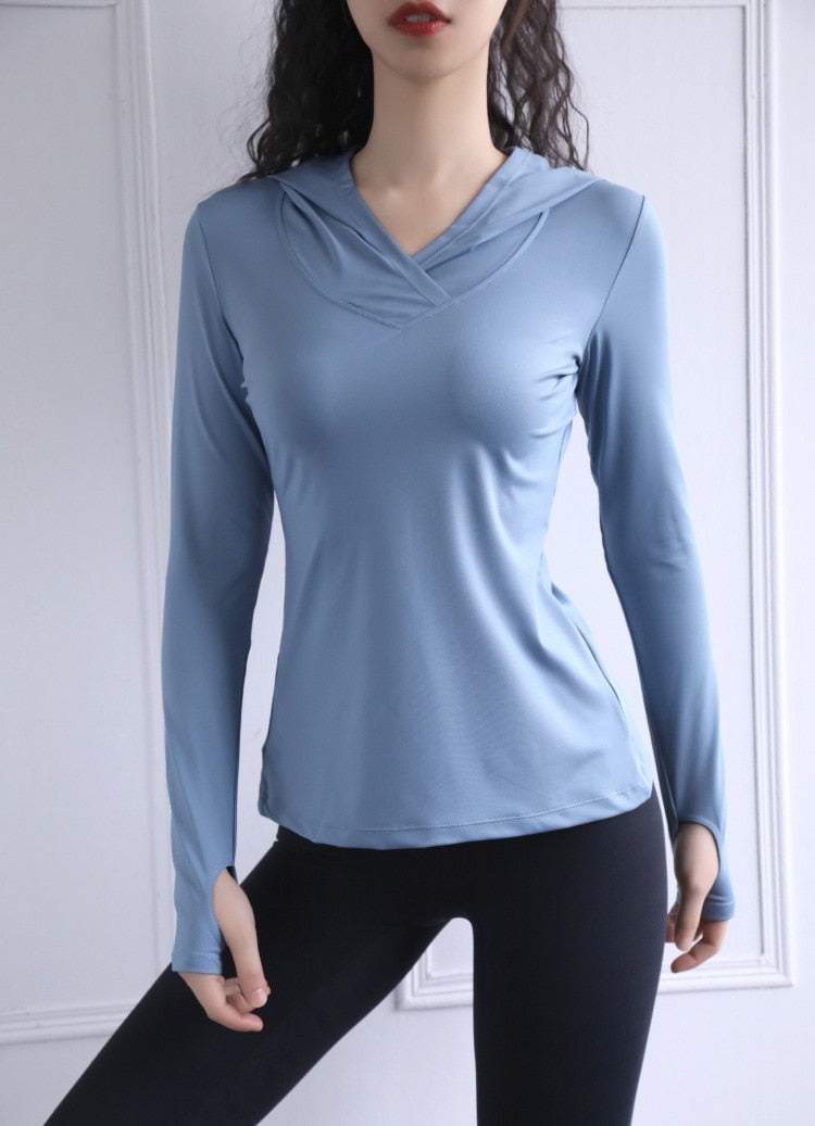 Women's Back Forked Yoga Shirt Long Sleeve Thumb Hole Running T-shirt Mesh Breathable Sports Hoodie Fitness Top Gym Workout Blouse The Clothing Company Sydney