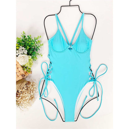 Lace Up Underwired One Piece Swimsuit Swimwear Backless Monokini Bather Bathing Suit Deep V Neck Swimwear The Clothing Company Sydney