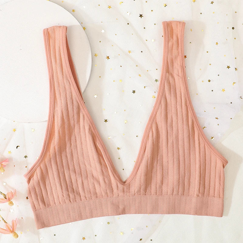 Deep V-neck Seamless Bra Push Up Bras For Women Bralette Lingerie Female Low Back Sleep Underwear Unlined Crop Top The Clothing Company Sydney