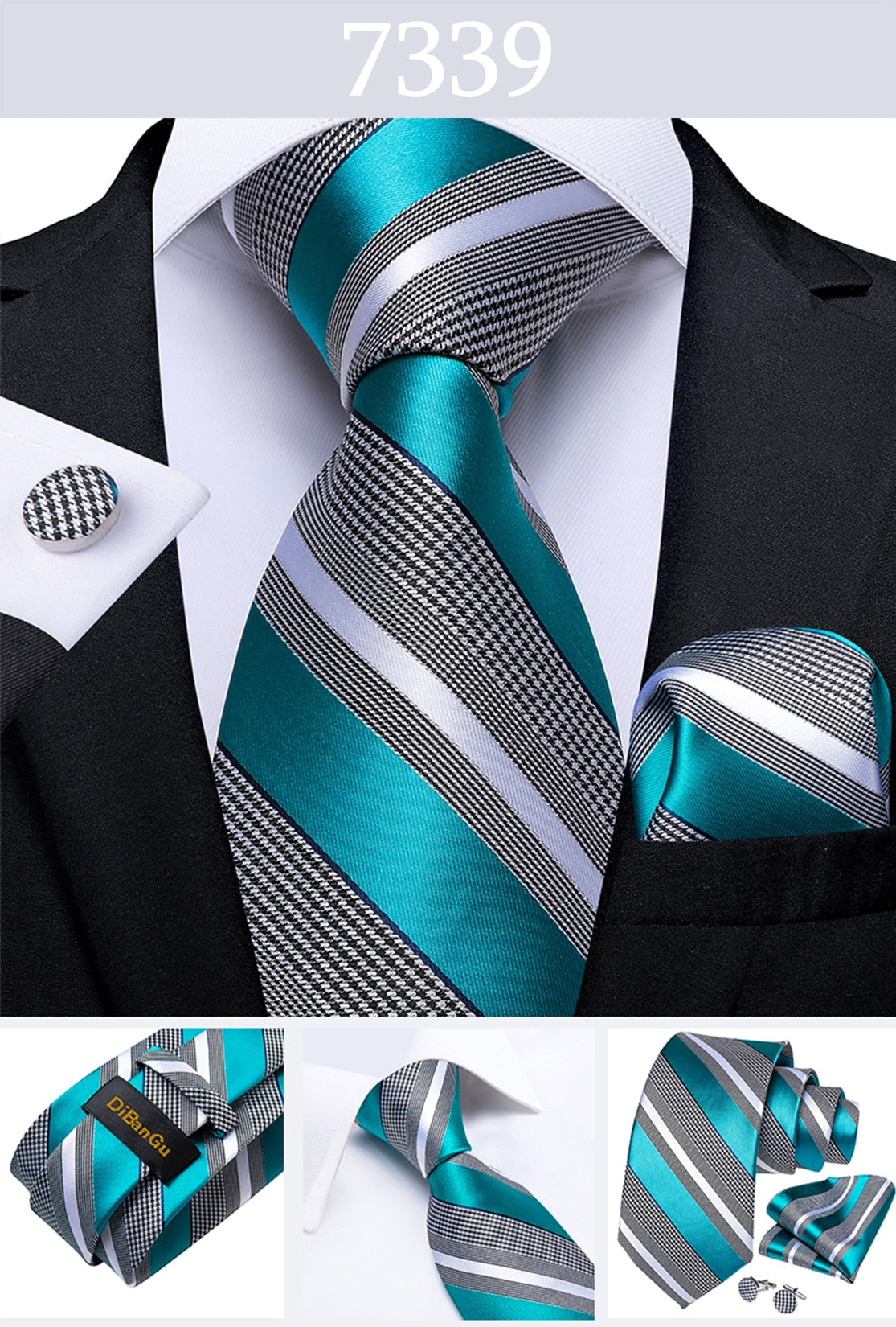 Men's Tie Teal Green Paisley Novelty Design Silk Wedding Tie for Men Handky cufflink Tie Set Party Business Fashion Set The Clothing Company Sydney