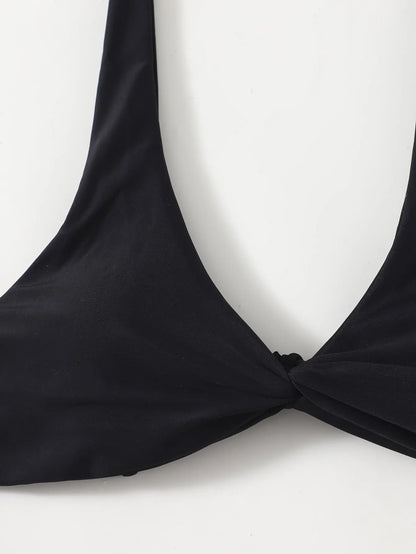 2 Piece Solid Tie Bikini Padded Bra High Leg Bandage Push Up Bikini Set Brazilian Swimsuit Women Swimwear - The Clothing Company Sydney