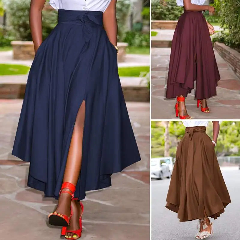 Irregular Holiday Zipper High Waist A Line Womens Summer Long Skirts Vintage Beach Solid Skirts - The Clothing Company Sydney