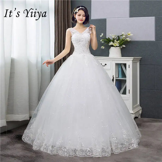 V-neck Wedding Dresses Off White Sequined Wedding Gown - The Clothing Company Sydney