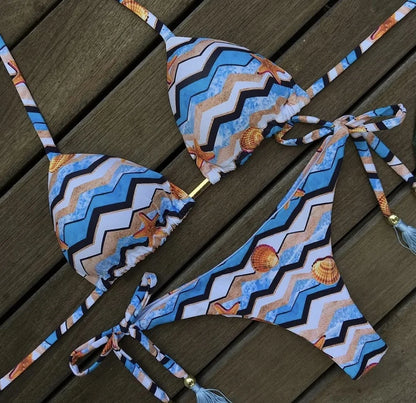 2 Piece Micro Swimsuit Women Feather Print Swimwear Female Bathing Suit Bikini Set The Clothing Company Sydney