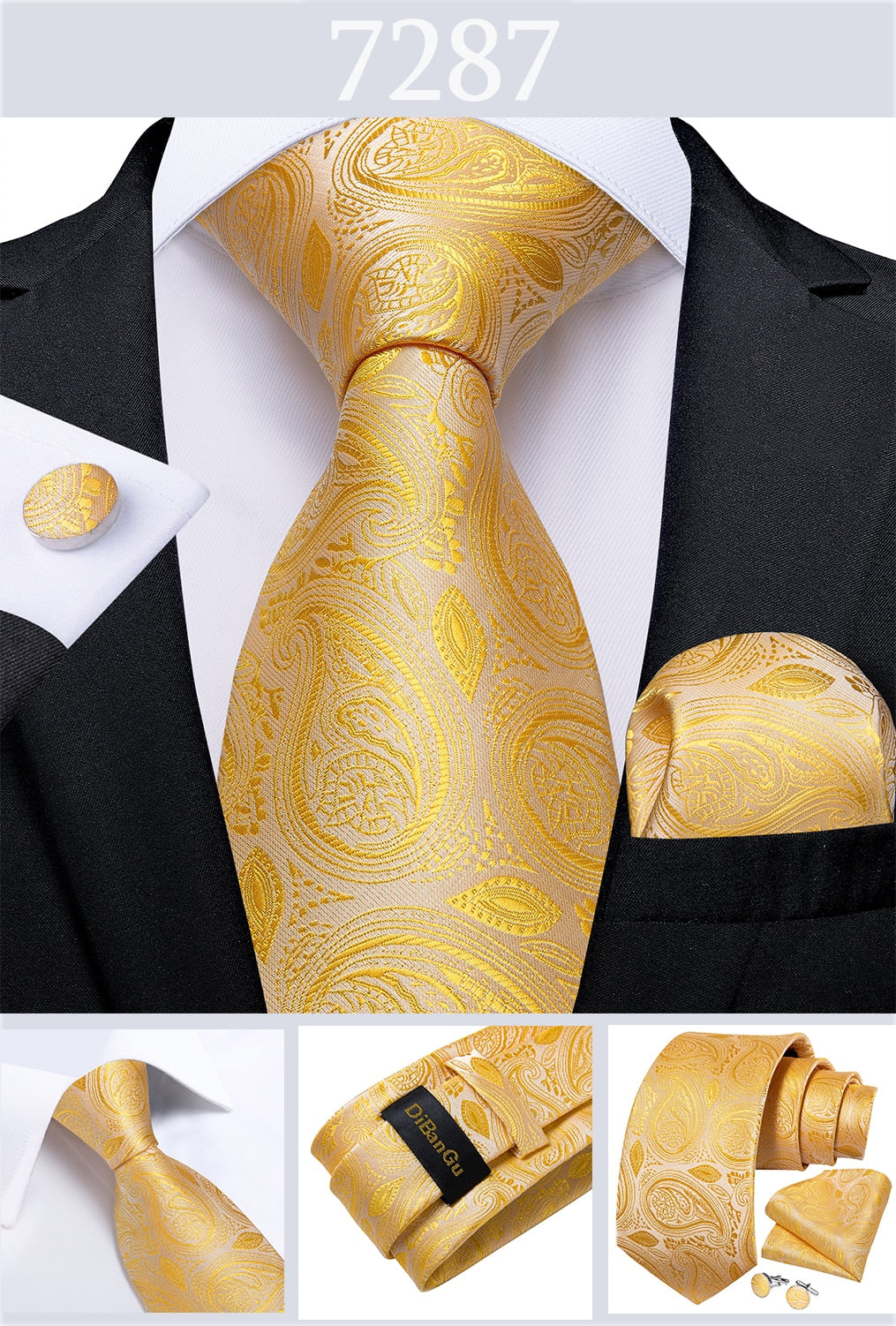 Men's Tie Luxury Yellow Blue Striped Paisley Plaid Silk Wedding Tie For Men's Designer Hanky Cufflinks Gift Tie Set The Clothing Company Sydney