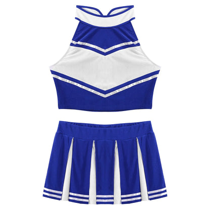 2 Piece Cheerleader Costume Women Adult Cheerleading Uniform Dancing Outfit Sleeveless Crop Top with Mini Pleated Skirt The Clothing Company Sydney