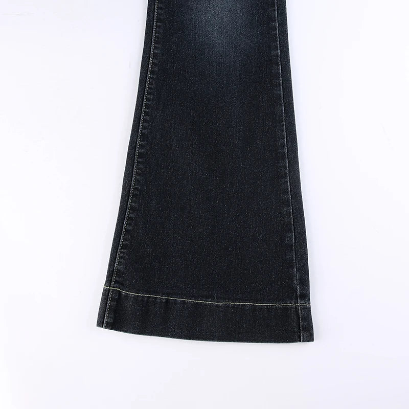 Vintage Skinny Y2K Low Waist Female Streetwear l Aesthetic Chic Pants Solid Slim Flared Denim Jeans - The Clothing Company Sydney