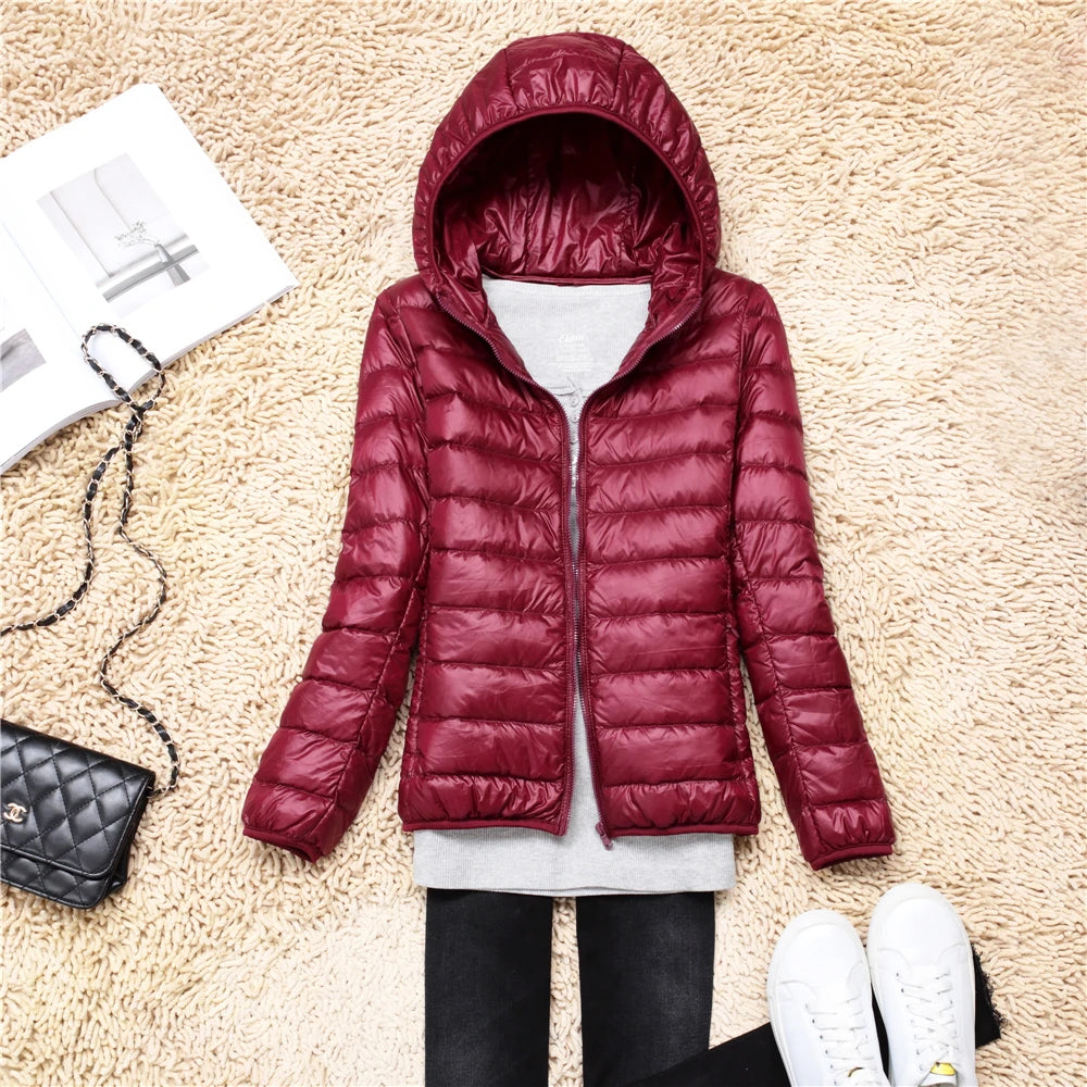 Women Puffer Jacket Plus Spring Autumn Female Ultra Lightweight Packable Hooded Down Coats - The Clothing Company Sydney