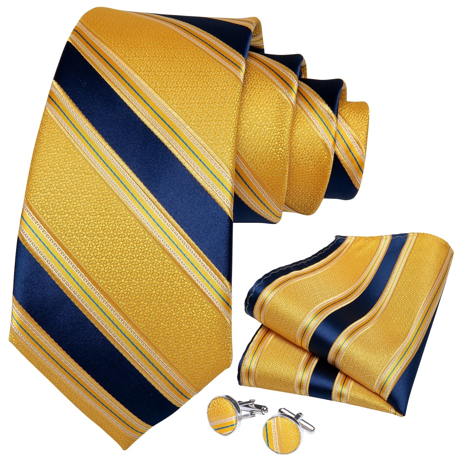 Men's Tie Luxury Yellow Blue Striped Paisley Plaid Silk Wedding Tie For Men's Designer Hanky Cufflinks Gift Tie Set The Clothing Company Sydney