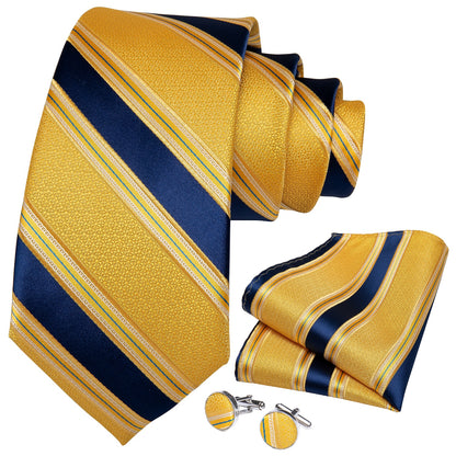 Men's Tie Luxury Yellow Blue Striped Paisley Plaid Silk Wedding Tie For Men's Designer Hanky Cufflinks Gift Tie Set The Clothing Company Sydney