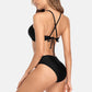 Women High Neck Bikini Set Solid Color Swimsuit Hollow Out Bandage Swimwear Push Up Beachwear - The Clothing Company Sydney