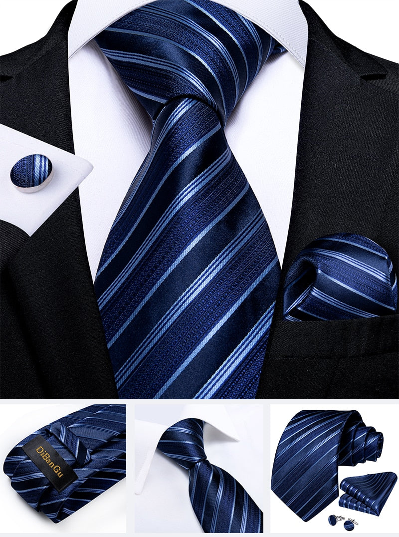Classic Navy Blue Men's Tie Striped Paisley Floral Necktie Pocket Square Cufflinks Business Tie Set Cravat Gift For Men The Clothing Company Sydney