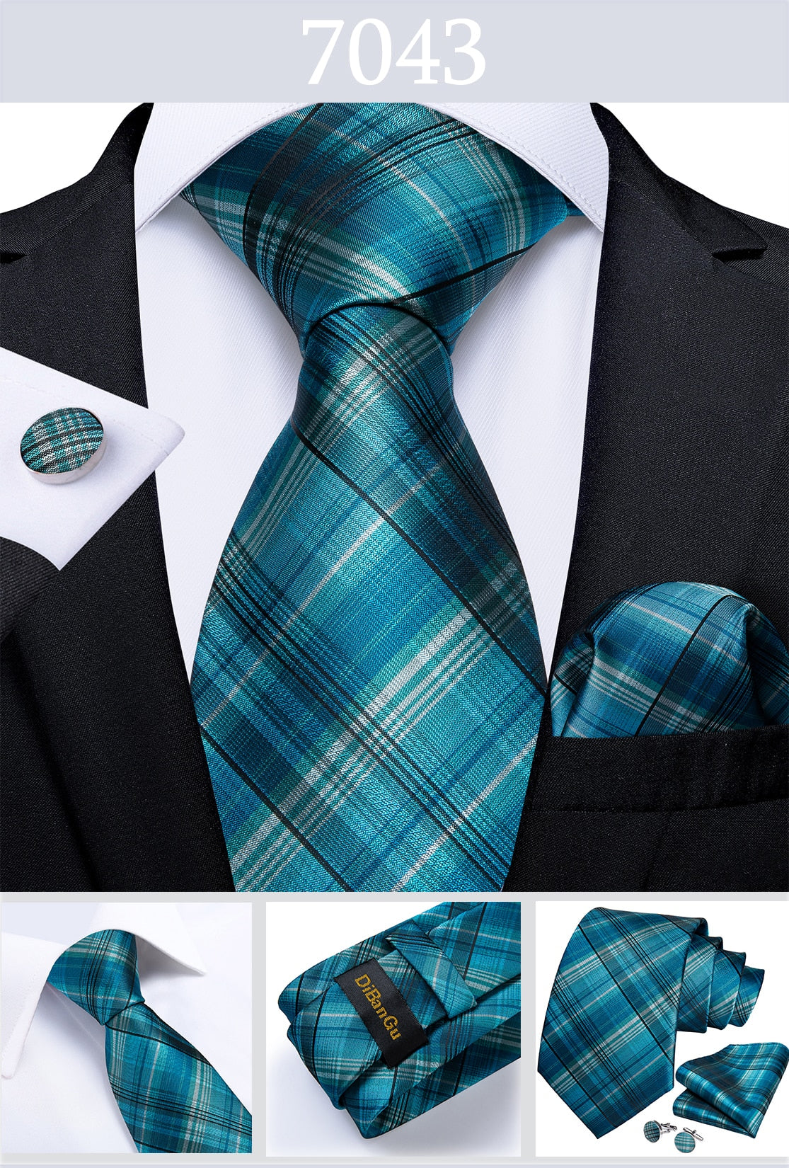 Men's Tie Teal Green Paisley Novelty Design Silk Wedding Tie for Men Handky cufflink Tie Set Party Business Fashion Set The Clothing Company Sydney