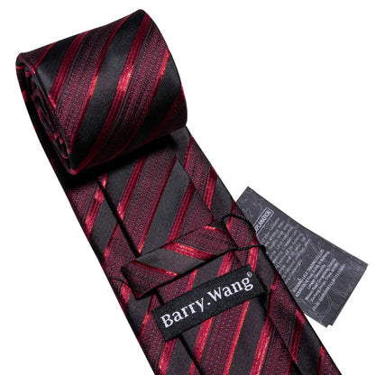 Men's Business Red Striped Silk Tie Hanky Cufflinks Wedding Party Casual Necktie Set - The Clothing Company Sydney