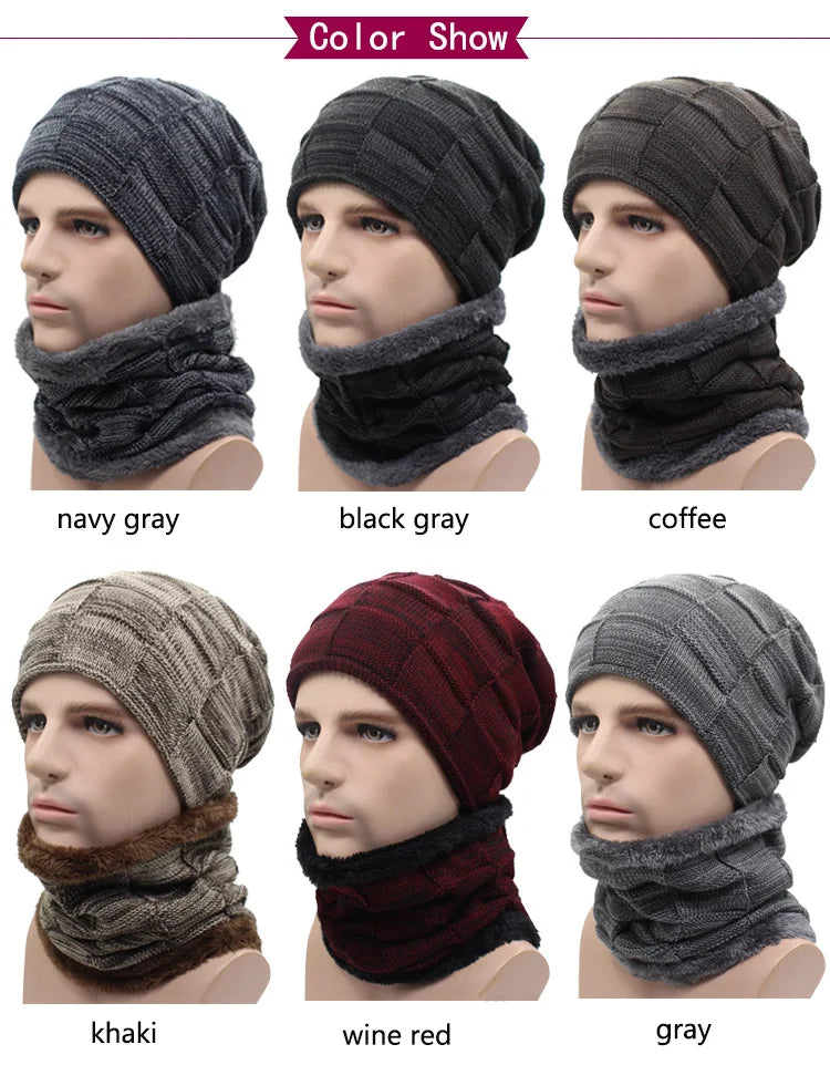 Winter Beanie Scarf skullies beanies Soft Skull Warm Baggy Cap Mask Hats For Men Women Knitted Hat - The Clothing Company Sydney