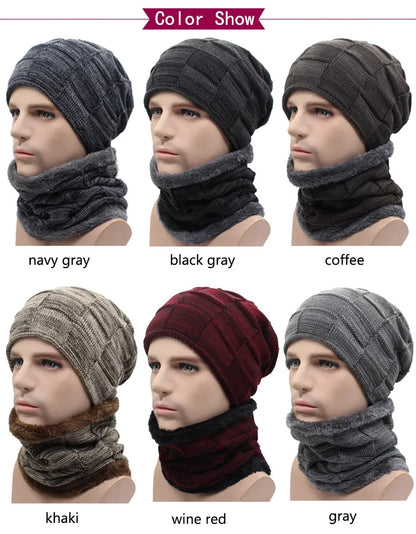 Winter Beanie Scarf skullies beanies Soft Skull Warm Baggy Cap Mask Hats For Men Women Knitted Hat - The Clothing Company Sydney