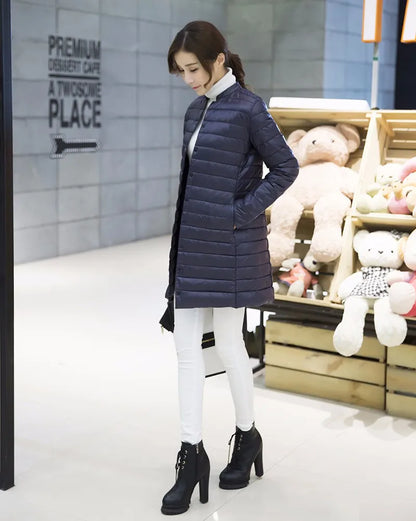Women's Spring Padded Warm Coat Ultra Light Duck Down Jacket Long Overcoat Slim Solid Jackets Winter Coat Portable Parkas - The Clothing Company Sydney