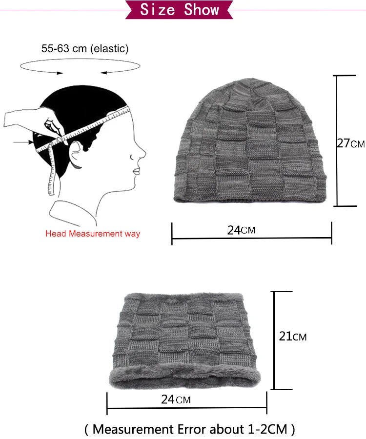 Winter Beanie Scarf skullies beanies Soft Skull Warm Baggy Cap Mask Hats For Men Women Knitted Hat - The Clothing Company Sydney