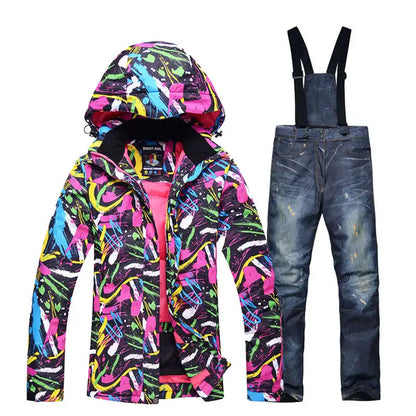 Women's Snow Suit Winter Outdoor Snowboarding Clothing Waterproof Skiing Costume Sets Jackets + Belt Pants - The Clothing Company Sydney